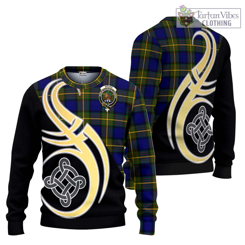 Moore Tartan Ugly Sweater with Family Crest and Celtic Symbol Style Unisex - Tartan Vibes Clothing