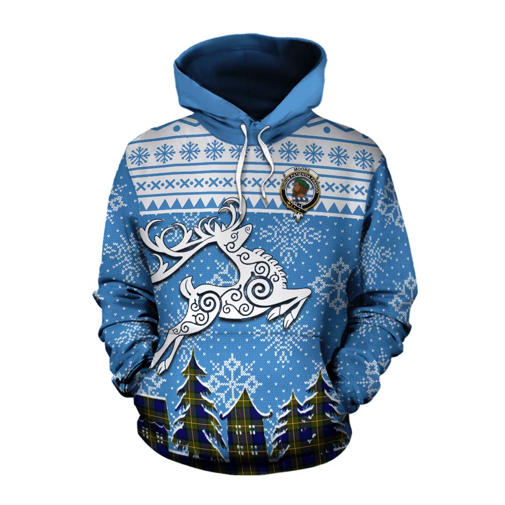 Moore Clan Christmas Cotton Hoodie Celtic Reindeer Style Pullover Hoodie XS - Tartan Vibes Clothing