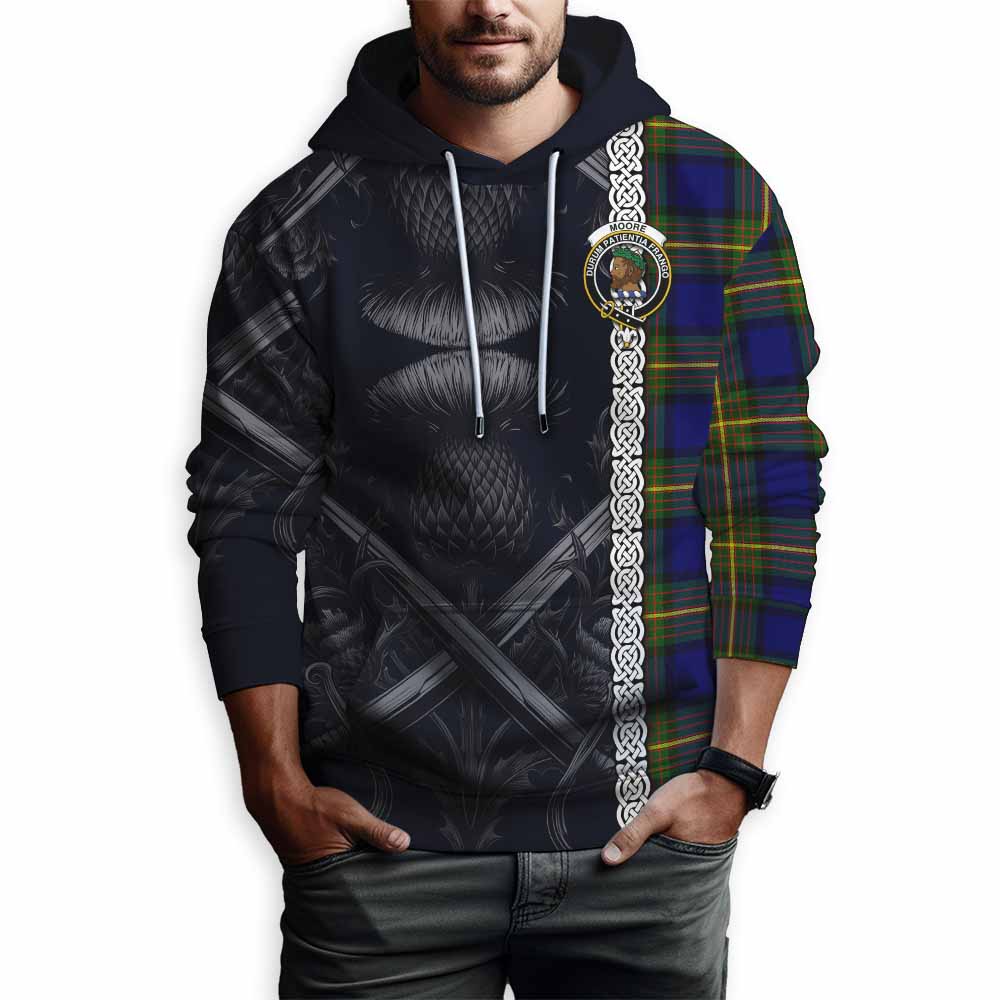 Moore Tartan Hoodie with Family Crest Cross Sword Thistle Celtic Vibes Pullover Hoodie - Tartan Vibes Clothing