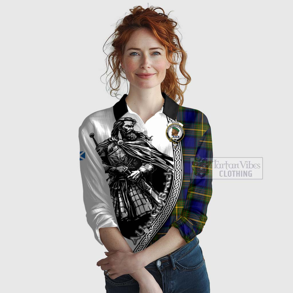 Moore Tartan Clan Crest Women's Casual Shirt with Highlander Warrior Celtic Style Female - Tartan Vibes Clothing