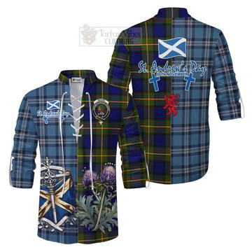Moore Tartan Ghillie Kilt Shirt Happy St. Andrew's Day Half Tartan Style Men - Tartan Vibes Clothing