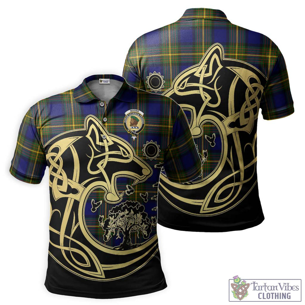 Moore Tartan Polo Shirt with Family Crest Celtic Wolf Style Kid - Tartan Vibes Clothing