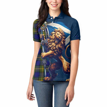 Moore Tartan Family Crest Women's Polo Shirt with Scottish Majestic Lion Women - Tartan Vibes Clothing