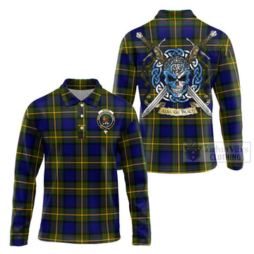 Moore Tartan Long Sleeve Polo Shirt with Family Crest Celtic Skull Style Unisex - Tartan Vibes Clothing