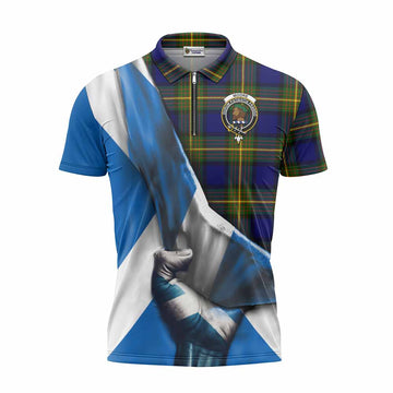 Moore Tartan Zipper Polo Shirt with Family Crest Scotland Patriotic Style Unisex - Tartan Vibes Clothing