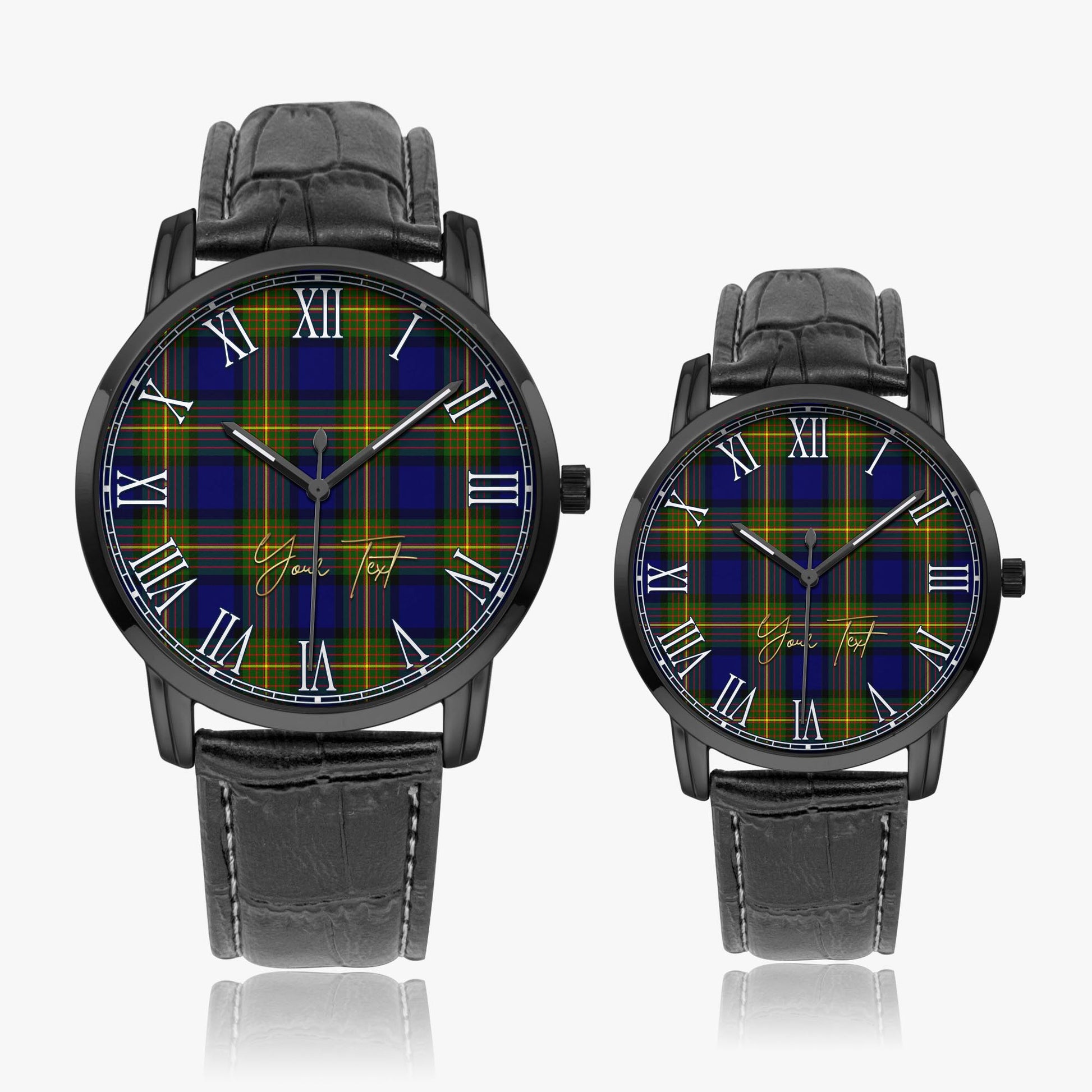 Moore Tartan Personalized Your Text Leather Trap Quartz Watch Wide Type - Tartan Vibes Clothing