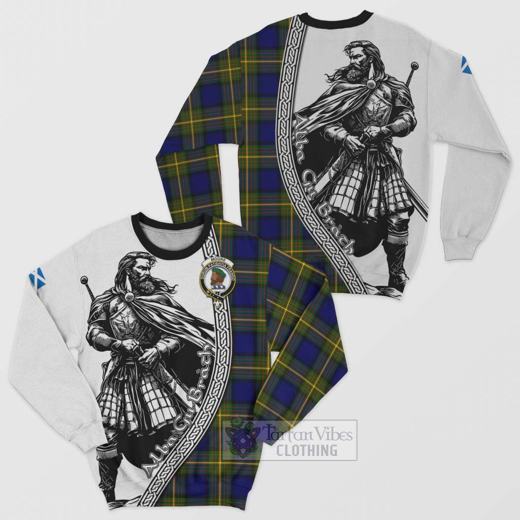 Moore Tartan Clan Crest Sweatshirt with Highlander Warrior Celtic Style Unisex - Tartan Vibes Clothing