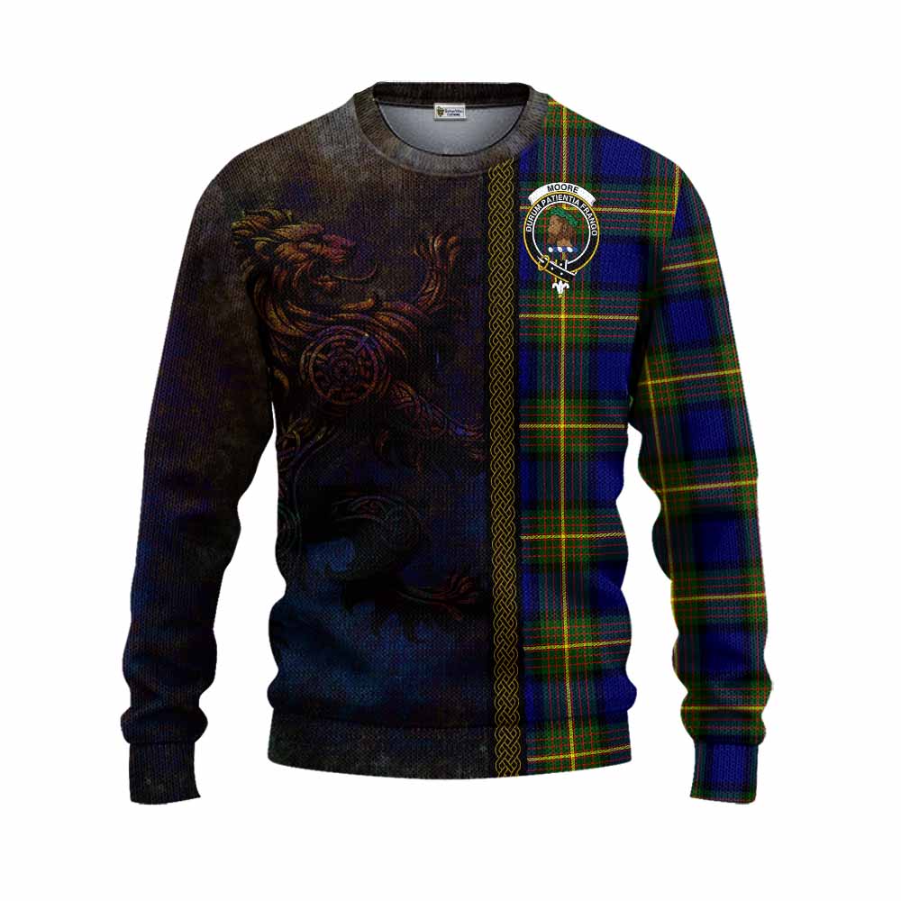 Moore Tartan Family Crest Knitted Sweater Alba Gu Brath Be Brave Lion Ancient Style Unisex - Tartan Vibes Clothing