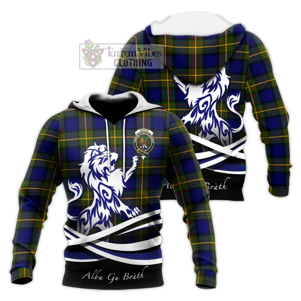 Moore Tartan Knitted Hoodie with Alba Gu Brath Regal Lion Emblem Unisex Knitted Pullover Hoodie - Tartan Vibes Clothing