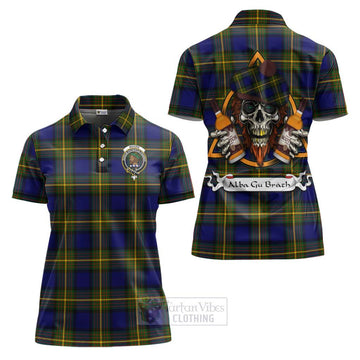 Moore Tartan Women's Polo Shirt with Family Crest and Bearded Skull Holding Bottles of Whiskey Women - Tartan Vibes Clothing