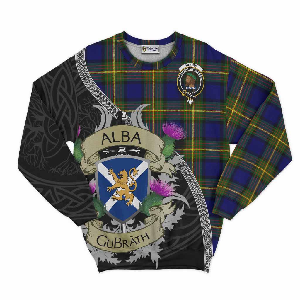 Moore Tartan Family Crest Sweatshirt Lion Rampant Royal Thistle Shield Celtic Inspired Unisex - Tartan Vibes Clothing