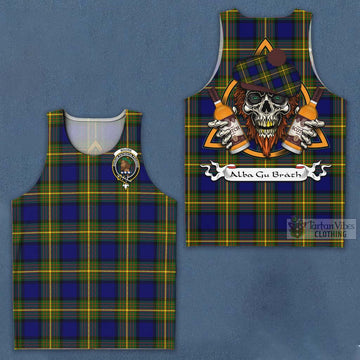Moore Tartan Men's Tank Top with Family Crest and Bearded Skull Holding Bottles of Whiskey Men - Tartan Vibes Clothing