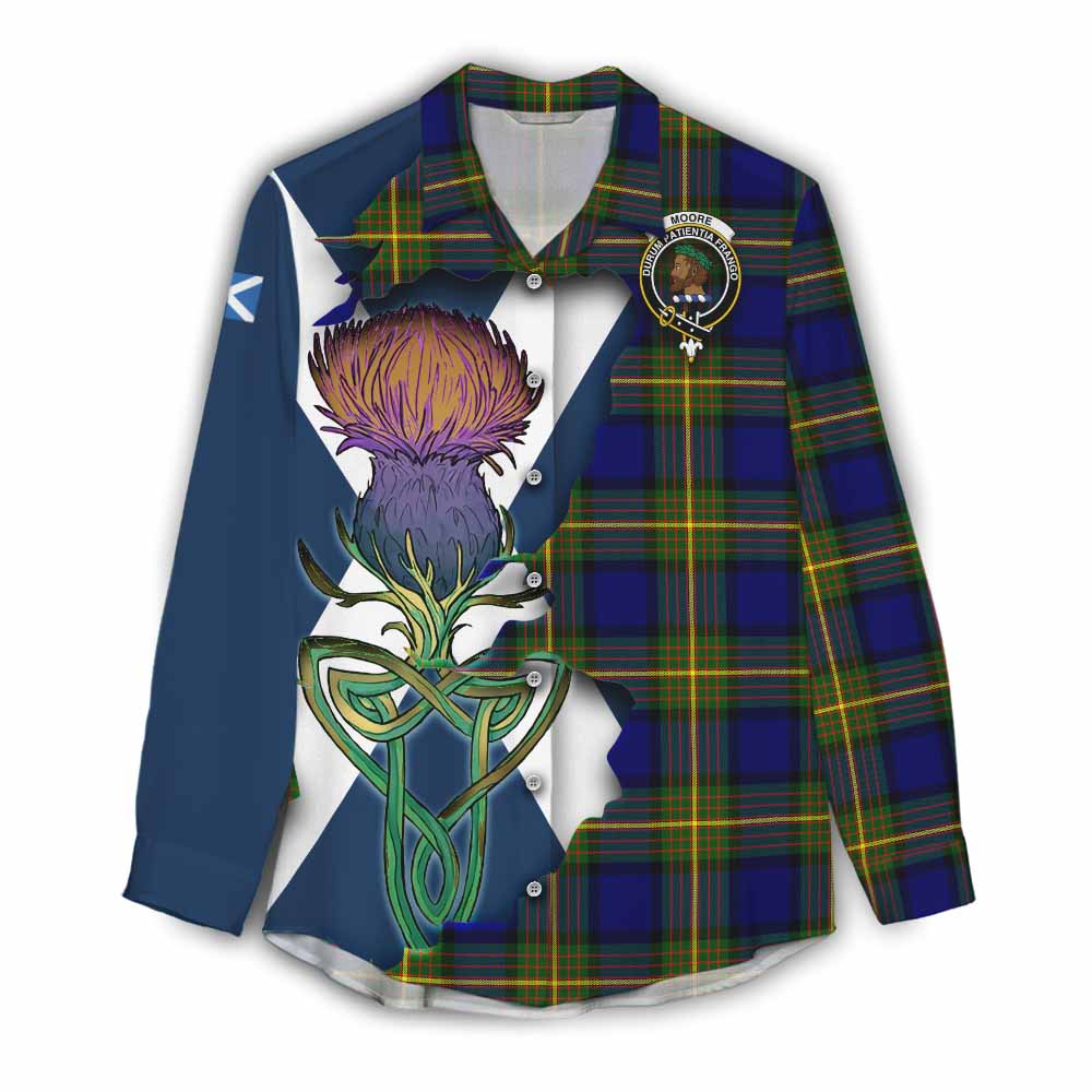 Moore Tartan Family Crest Women's Casual Shirt Scottish Thistle Celtic Inspired Female - Tartan Vibes Clothing