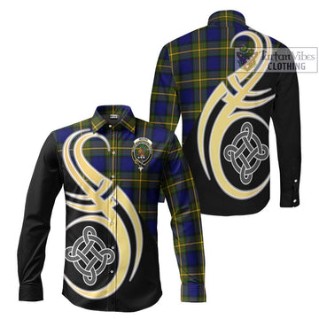 Moore Tartan Long Sleeve Button Shirt with Family Crest and Celtic Symbol Style Men's Shirt S - Tartan Vibes Clothing