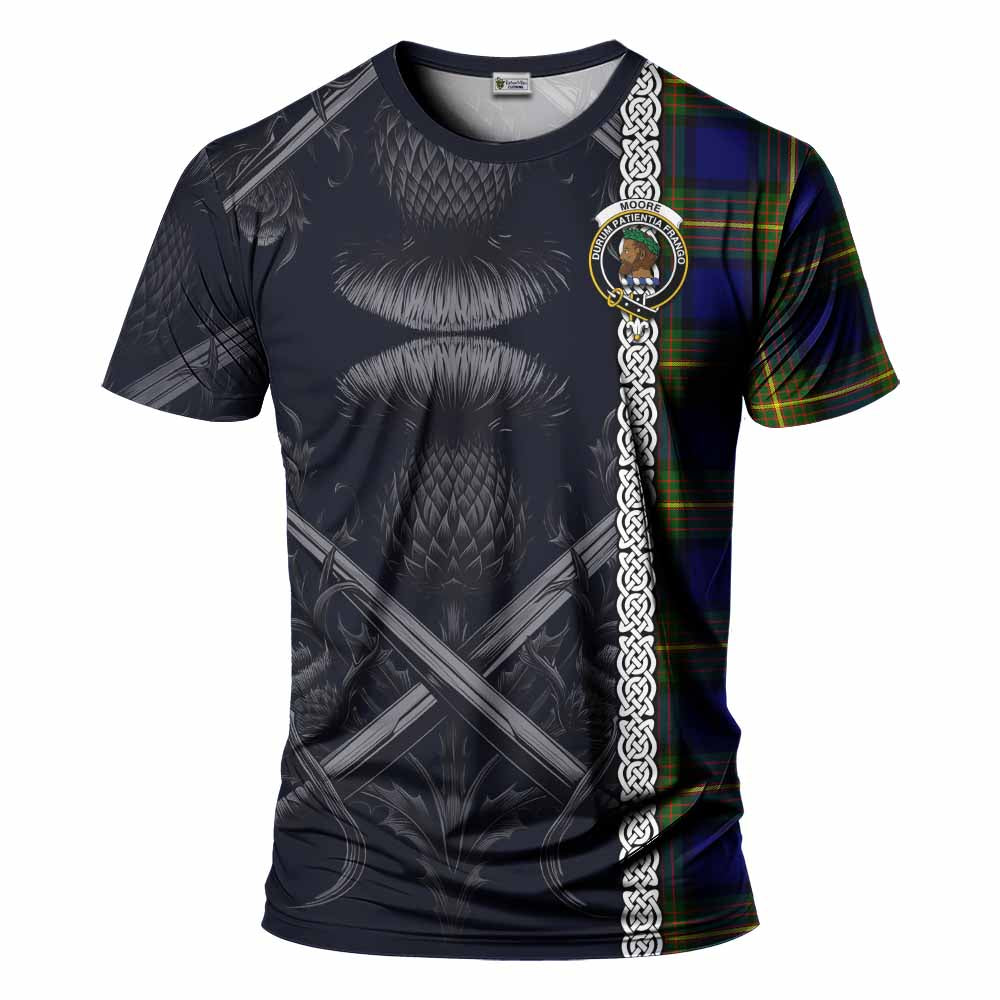 Moore Tartan T-Shirt with Family Crest Cross Sword Thistle Celtic Vibes Kid's Shirt - Tartan Vibes Clothing