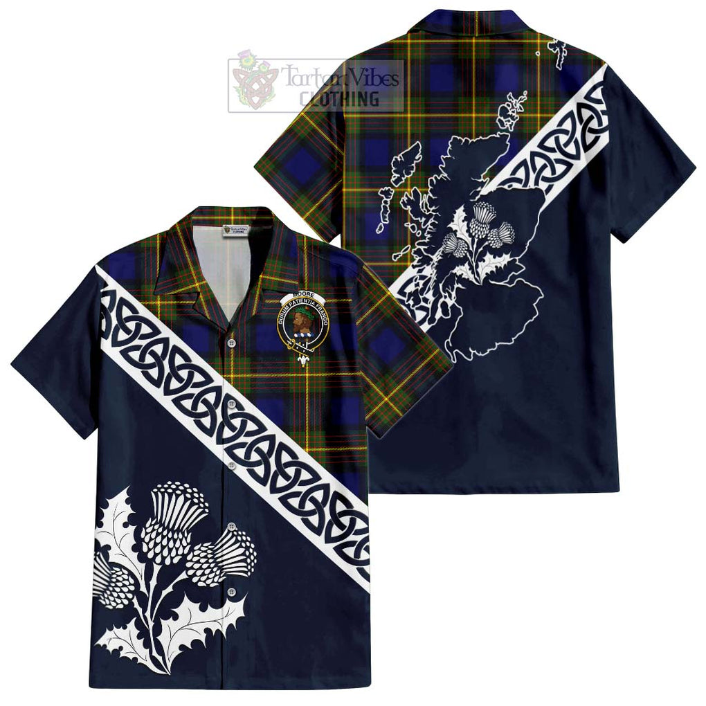 Moore Tartan Hawaiian Shirt Featuring Thistle and Scotland Map Kid - Tartan Vibes Clothing