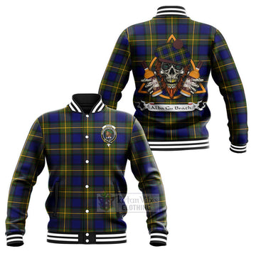 Moore Tartan Baseball Jacket with Family Crest and Bearded Skull Holding Bottles of Whiskey Unisex - Tartan Vibes Clothing