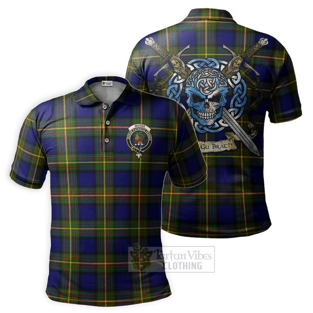Moore Tartan Polo Shirt with Family Crest Celtic Skull Style Kid - Tartan Vibes Clothing