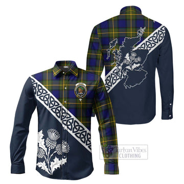 Moore Tartan Long Sleeve Button Shirt Featuring Thistle and Scotland Map Men's Shirt S - Tartan Vibes Clothing
