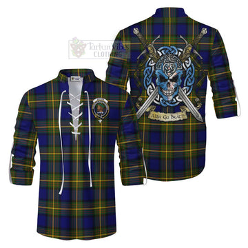 Moore Tartan Ghillie Kilt Shirt with Family Crest Celtic Skull Style Men - Tartan Vibes Clothing