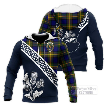 Moore Tartan Knitted Hoodie Featuring Thistle and Scotland Map Unisex Knitted Pullover Hoodie - Tartan Vibes Clothing