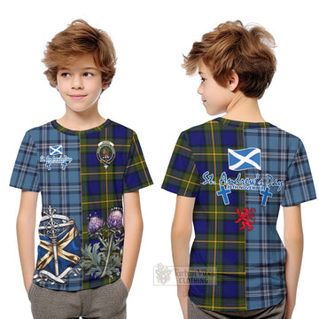 Moore Tartan Kid T-Shirt Happy St. Andrew's Day Half Tartan Style Youth XL Size14 - Tartan Vibes Clothing