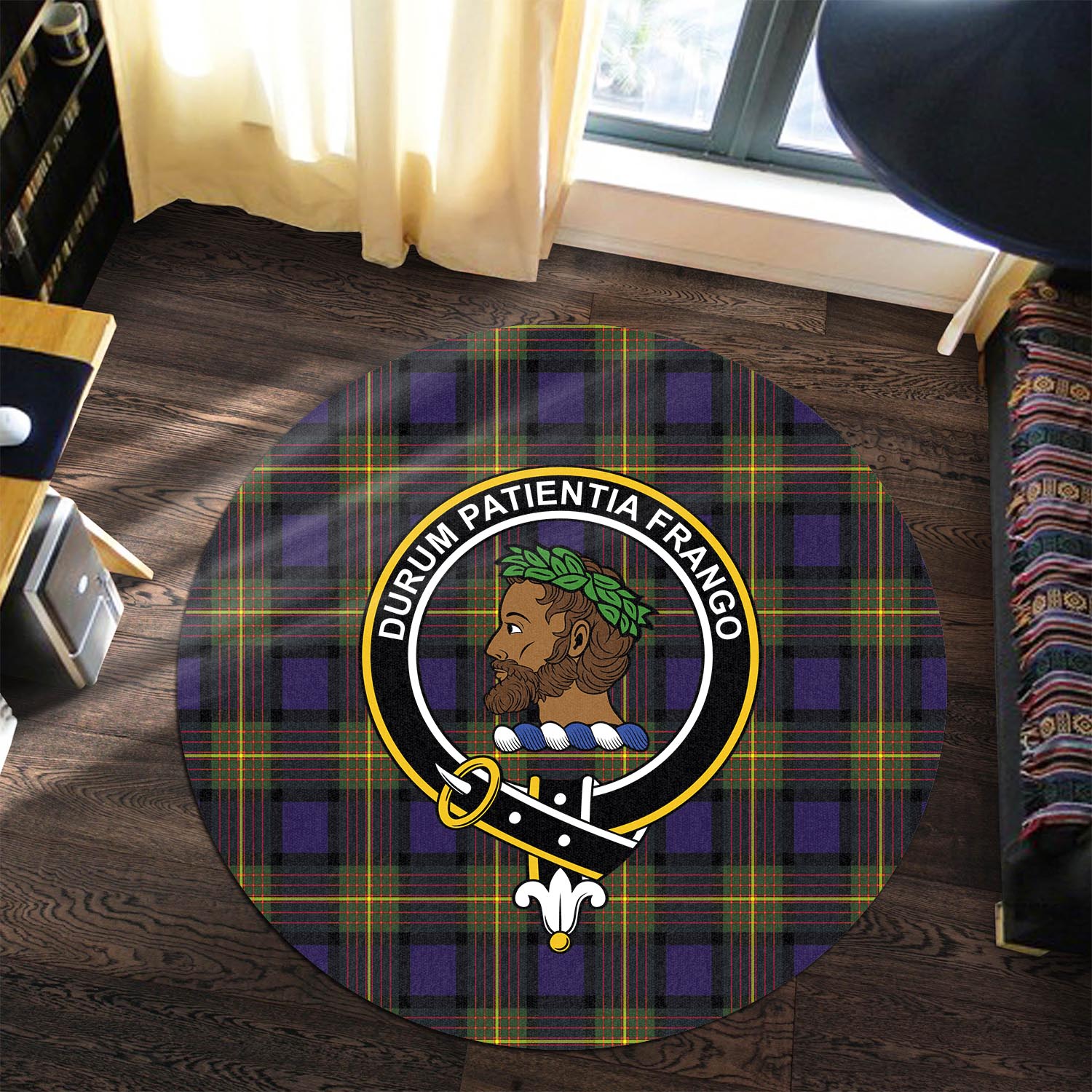 moore-tartan-round-rug-with-family-crest