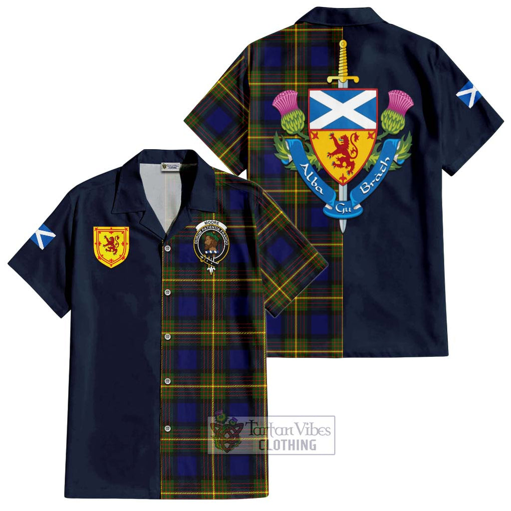 Moore Tartan Hawaiian Shirt Alba with Scottish Lion Royal Arm Half Style Kid - Tartan Vibes Clothing
