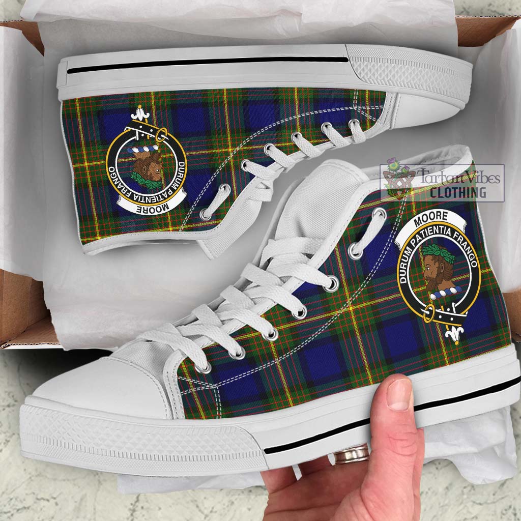 Moore Tartan High Top Shoes with Family Crest Kid High Top - White Sole - Tartan Vibes Clothing