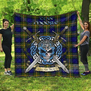 Moore Tartan Quilt with Celtic Skull Alba Gu Brath Style Super King Quilt 91" x 110" - Tartan Vibes Clothing