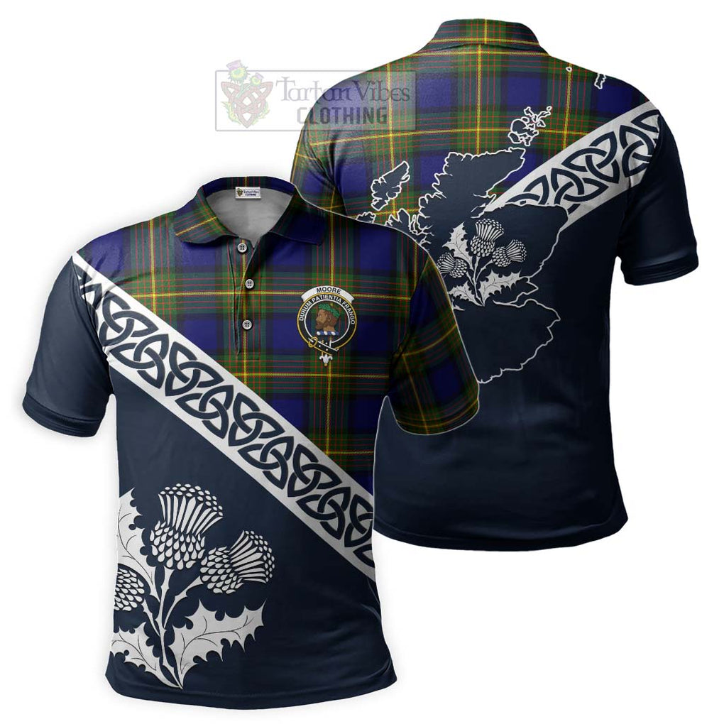 Moore Tartan Polo Shirt Featuring Thistle and Scotland Map Kid - Tartanvibesclothing Store