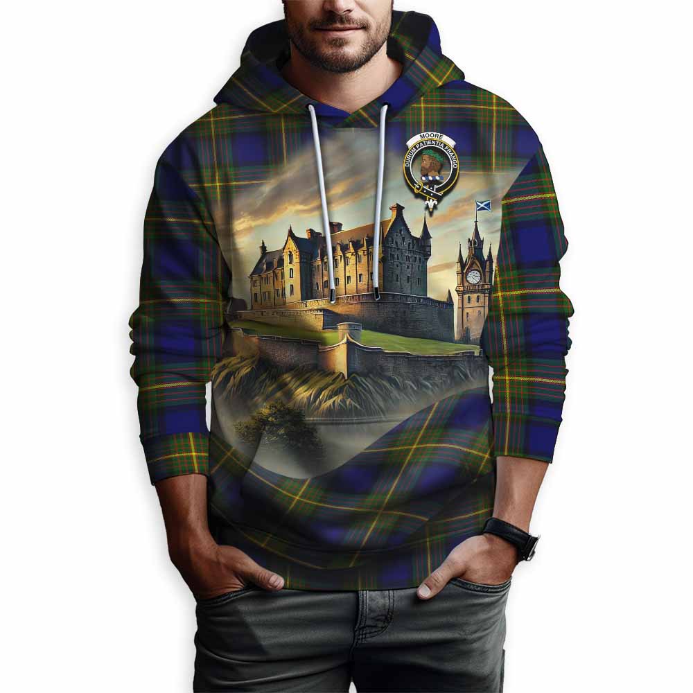 Moore Tartan Family Crest Hoodie with Scottish Ancient Castle Style Pullover Hoodie - Tartan Vibes Clothing