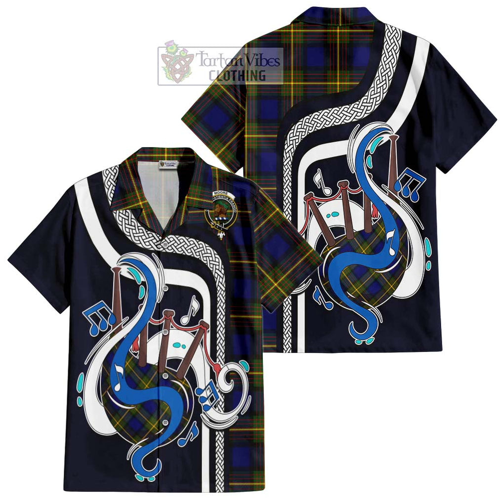 Moore Tartan Short Sleeve Button Shirt with Epic Bagpipe Style Kid - Tartanvibesclothing Shop