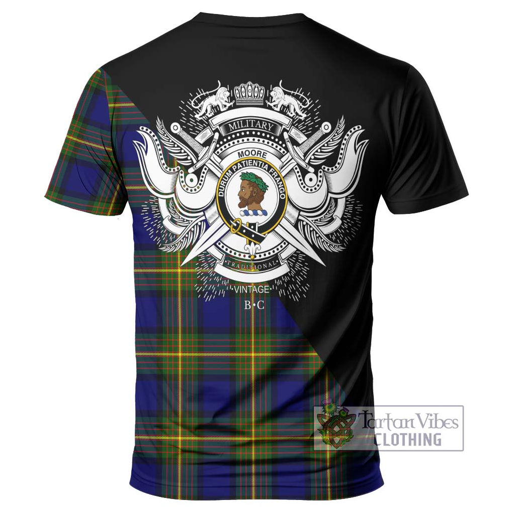 Moore Tartan T-Shirt with Family Crest and Military Logo Style - Tartan Vibes Clothing