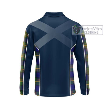 Moore Tartan Long Sleeve Polo Shirt with Family Crest and Lion Rampant Vibes Sport Style - Tartan Vibes Clothing
