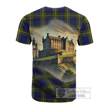 Moore Tartan Family Crest Cotton T-shirt with Scottish Ancient Castle Style