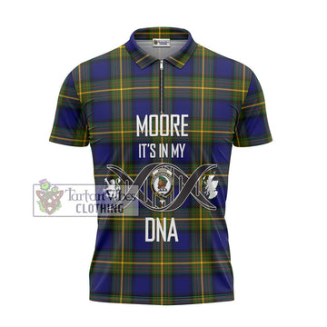 Moore Tartan Zipper Polo Shirt with Family Crest DNA In Me Style - Tartan Vibes Clothing