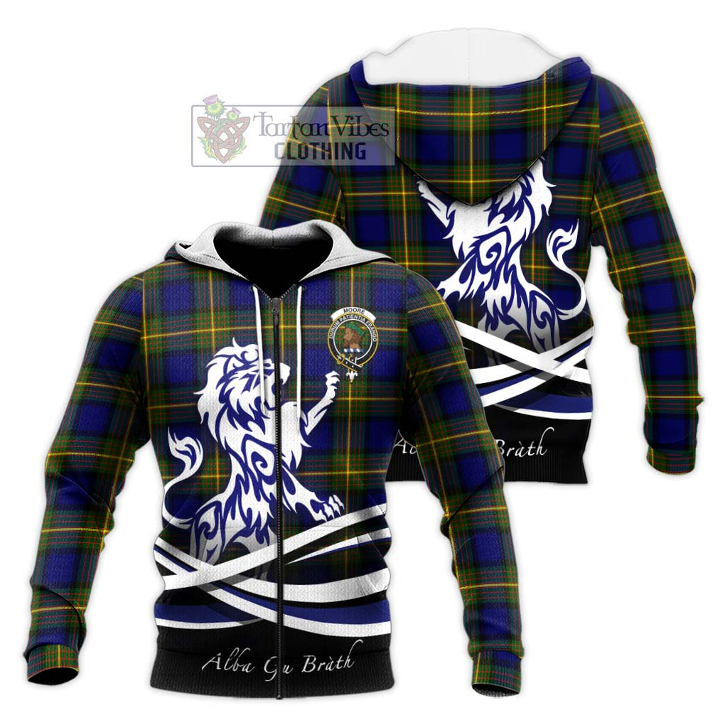 Moore Tartan Knitted Hoodie with Alba Gu Brath Regal Lion Emblem Unisex Knitted Zip Hoodie - Tartan Vibes Clothing