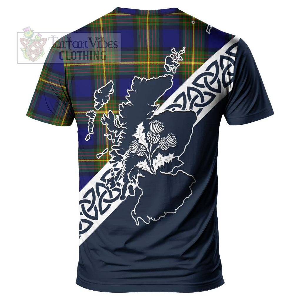 Moore Tartan T-Shirt Featuring Thistle and Scotland Map - Tartanvibesclothing Store