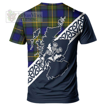 Moore Tartan T-Shirt Featuring Thistle and Scotland Map - Tartanvibesclothing Store