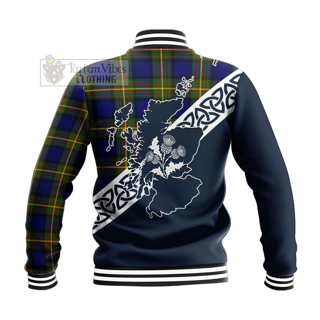 Moore Tartan Baseball Jacket Featuring Thistle and Scotland Map - Tartan Vibes Clothing