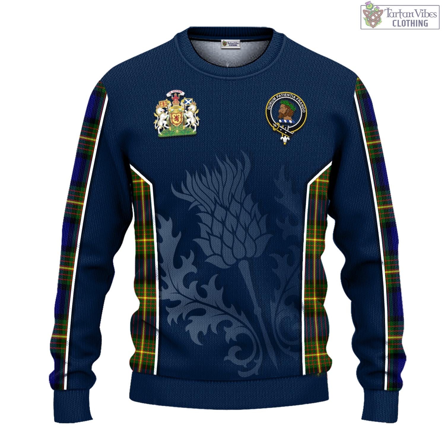 Moore Tartan Knitted Sweatshirt with Family Crest and Scottish Thistle Vibes Sport Style - Tartan Vibes Clothing