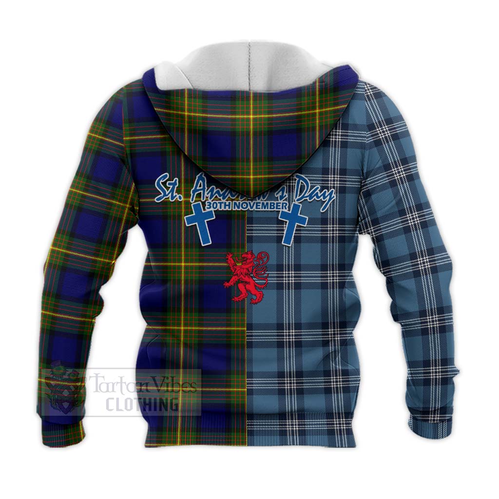 Moore Tartan Knitted Hoodie Happy St. Andrew's Day Half Tartan Style - Tartan Vibes Clothing