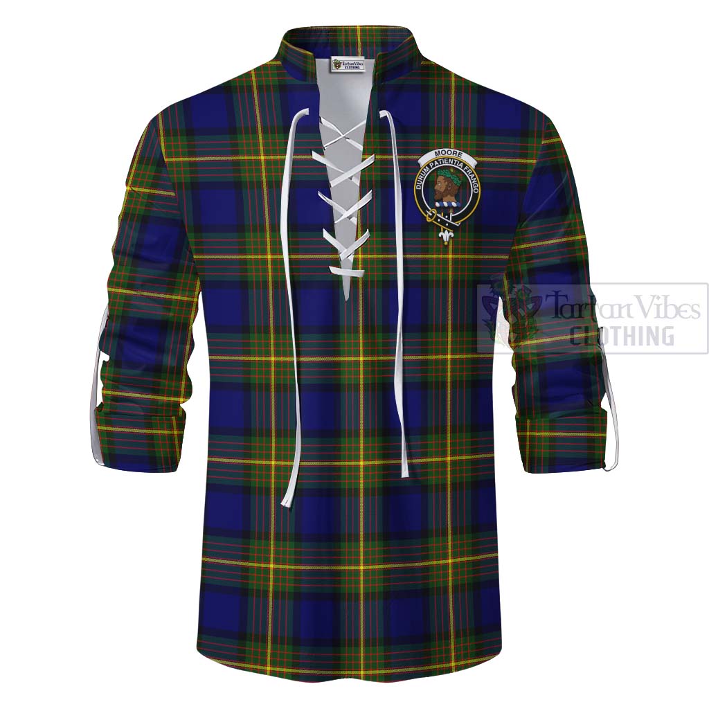 Moore Tartan Ghillie Kilt Shirt with Family Crest Celtic Skull Style - Tartan Vibes Clothing