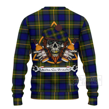Moore Tartan Ugly Sweater with Family Crest and Bearded Skull Holding Bottles of Whiskey - Tartan Vibes Clothing