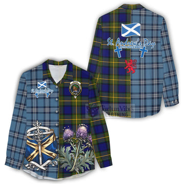 Moore Tartan Women's Casual Shirt Happy St. Andrew's Day Half Tartan Style - Tartan Vibes Clothing