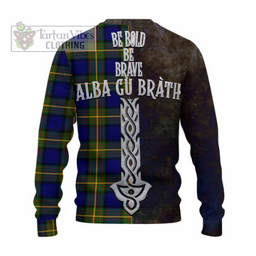 Tartan Vibes Clothing Moore Tartan Family Crest Knitted Sweater Alba Gu Brath Be Brave Lion Ancient Style