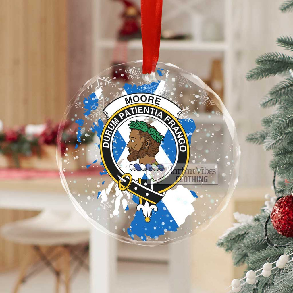Moore Clan Crest Christmas Glass Ornament with Scotland Map - 2D-tartanvibesclothing