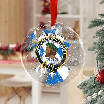 Moore Clan Crest Christmas Glass Ornament with Scotland Map - 2D-tartanvibesclothing