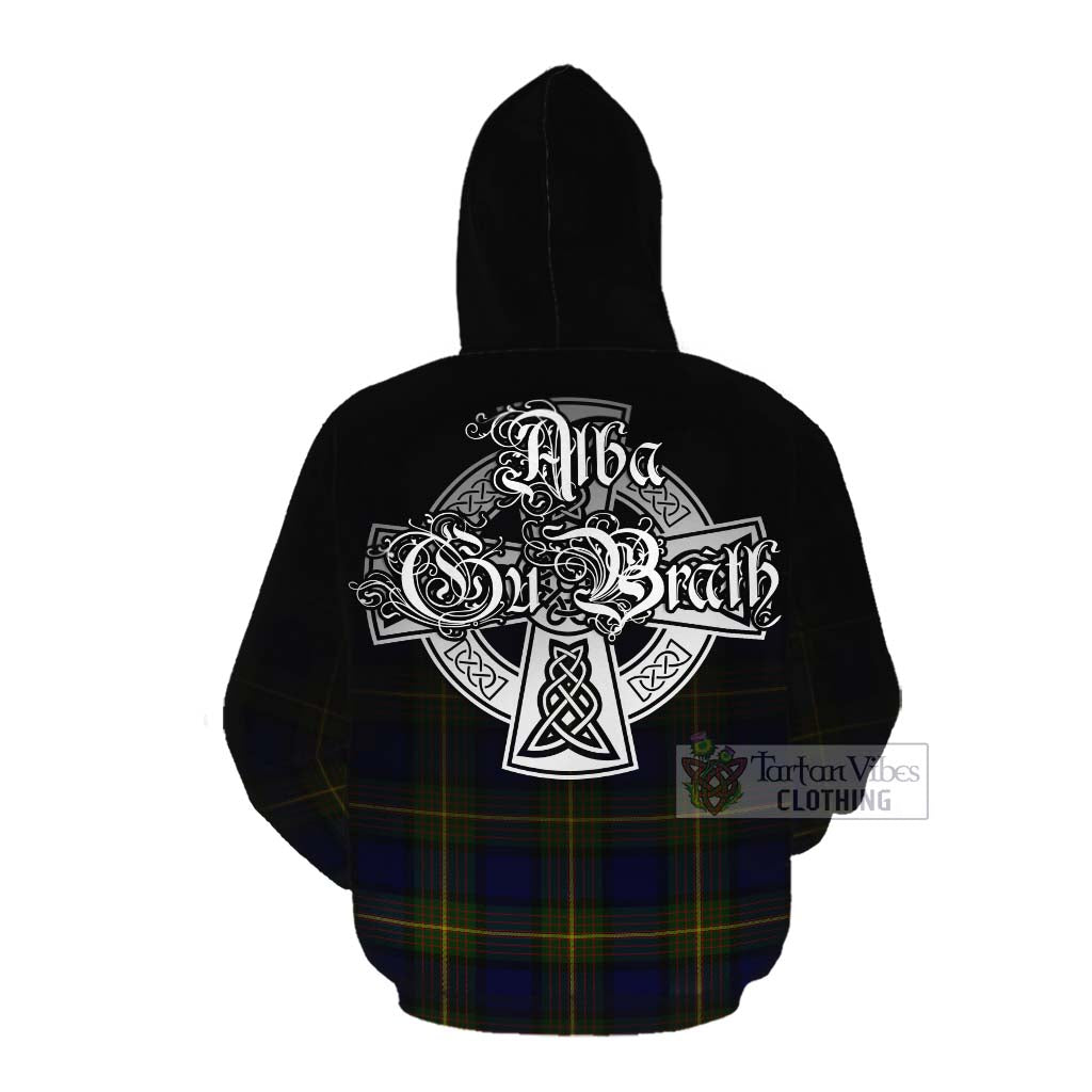 Tartan Vibes Clothing Moore Tartan Cotton Hoodie Featuring Alba Gu Brath Family Crest Celtic Inspired